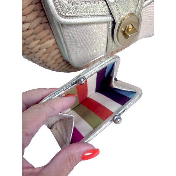 Vintage COACH Legacy Multicolor Straw Basket and gold Turnlock Wallet Set - Picture 13 of 14